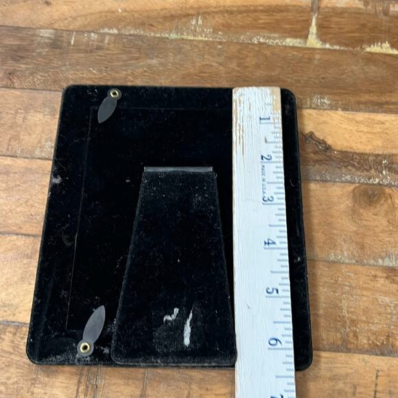 Vintage MCM Enamel Photo Frame Dark Green Yellow Roses With Gold Border Retro - Picture 8 of 12